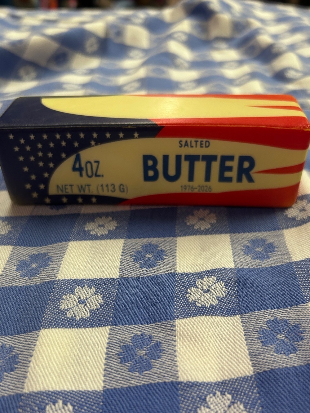 Patriotic Butter Stick Squishy Fidget Toy 4 oz. 1976–2026 USA Design